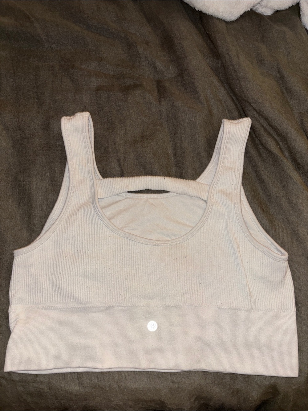 Women's white Ribbed Scoop sports bra